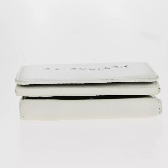 BALENCIAGA Logo Everyday Mini Trifold Compact Wallet Leather White Italy - Picture 10 of 16